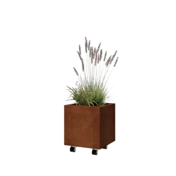 Corten čelik tegla za cvijeće - Kvadrat - 40 x 40 x 40 cm - S donjom pločom - S kotačima