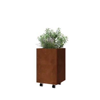 Corten čelik tegla za cvijeće - Kvadrat - 40 x 40 x 60 cm - S donjom pločom - S kotačima