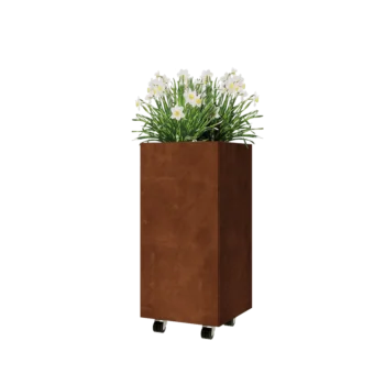 Corten čelik tegla za cvijeće - Kvadrat - 40 x 40 x 80 cm - S donjom pločom - S kotačima