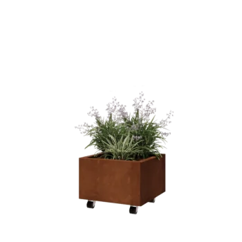 Corten čelik tegla za cvijeće - Kvadrat - 50 x 50 x 30 cm - S donjom pločom - S kotačima