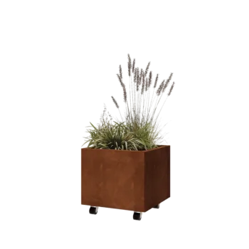 Corten čelik tegla za cvijeće - Kvadrat - 50 x 50 x 40 cm - S donjom pločom - S kotačima