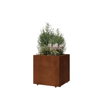 Corten čelik tegla za cvijeće - Kvadrat - 50 x 50 x 50 cm - S donjom pločom - S nogama
