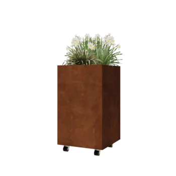 Corten čelik tegla za cvijeće - Kvadrat - 50 x 50 x 80 cm - S donjom pločom - S kotačima