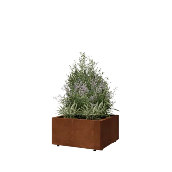 Corten čelik tegla za cvijeće - Kvadrat - 60 x 60 x 30 cm - S donjom pločom - S nogama