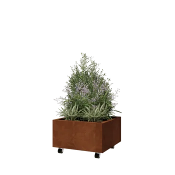 Corten čelik tegla za cvijeće - Kvadrat - 60 x 60 x 30 cm - S donjom pločom - S kotačima