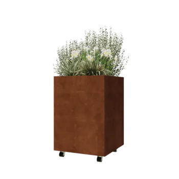 Corten čelik tegla za cvijeće - Kvadrat - 60 x 60 x 80 cm - S donjom pločom - S kotačima