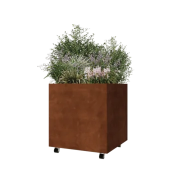 Corten čelik tegla za cvijeće - Kvadrat - 70 x 70 x 70 cm - S donjom pločom - S kotačima
