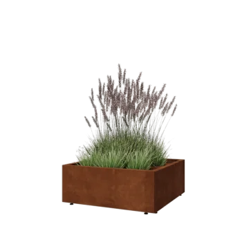 Corten čelik tegla za cvijeće - Kvadrat - 80 x 80 x 30 cm - S donjom pločom - S nogama