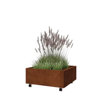 Corten čelik tegla za cvijeće - Kvadrat - 80 x 80 x 30 cm - S donjom pločom - S kotačima