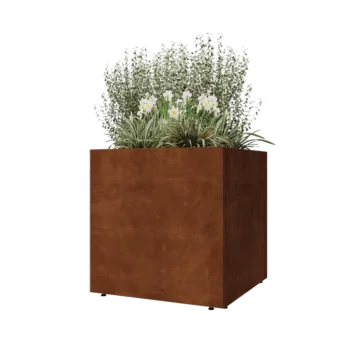 Corten čelik tegla za cvijeće - Kvadrat - 80 x 80 x 80 cm - S donjom pločom - S nogama