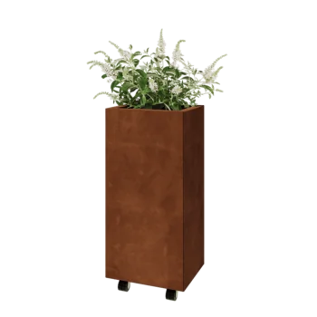 Corten čelik tegla za cvijeće - Pravokutnik - 40 x 30 x 80 cm - S donjom pločom - S kotačima