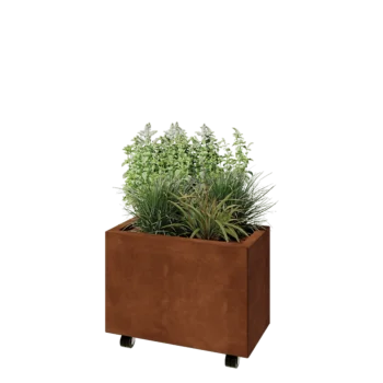 Corten čelik tegla za cvijeće - Pravokutnik - 60 x 30 x 40 cm - S donjom pločom - S kotačima