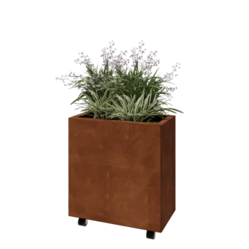 Corten čelik tegla za cvijeće - Pravokutnik - 60 x 30 x 60 cm - S donjom pločom - S kotačima