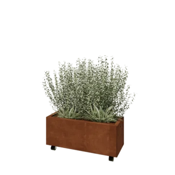 Corten čelik tegla za cvijeće - Pravokutnik - 80 x 30 x 30 cm - S donjom pločom - S kotačima