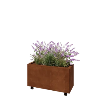Corten čelik tegla za cvijeće - Pravokutnik - 80 x 30 x 40 cm - S donjom pločom - S kotačima