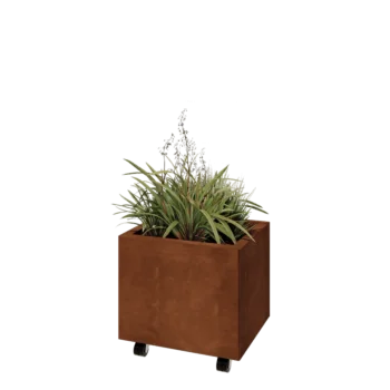 Corten čelik tegla za cvijeće - Pravokutnik - 50 x 40 x 40 cm - S donjom pločom - S kotačima