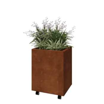 Corten čelik tegla za cvijeće - Pravokutnik - 50 x 40 x 60 cm - S donjom pločom - S kotačima