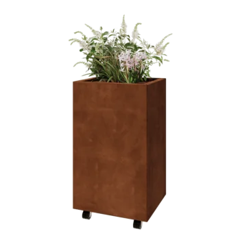 Corten čelik tegla za cvijeće - Pravokutnik - 50 x 40 x 80 cm - S donjom pločom - S kotačima