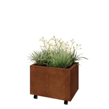 Corten čelik tegla za cvijeće - Pravokutnik - 60 x 40 x 40 cm - S donjom pločom - S kotačima
