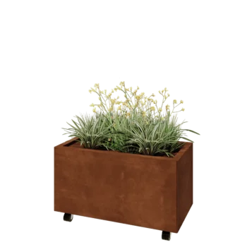 Corten čelik tegla za cvijeće - Pravokutnik - 80 x 40 x 40 cm - S donjom pločom - S kotačima