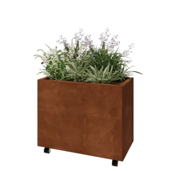 Corten čelik tegla za cvijeće - Pravokutnik - 80 x 40 x 60 cm - S donjom pločom - S kotačima
