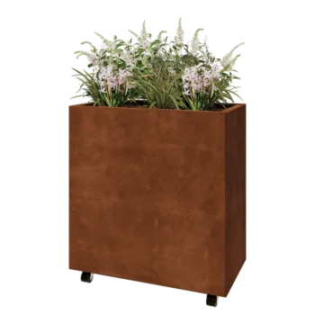 Corten čelik tegla za cvijeće - Pravokutnik - 80 x 40 x 80 cm - S donjom pločom - S kotačima
