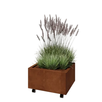 Corten čelik tegla za cvijeće - Pravokutnik - 60 x 50 x 30 cm - S donjom pločom - S kotačima