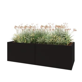 Čelična tegla za cvijeće XXL - Pravokutnik - 200 x 80 x 60 cm - RAL9005 mat (crna) - S donjom pločom