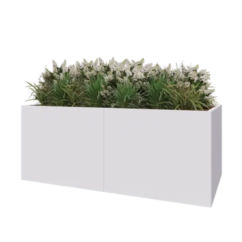 Čelična tegla za cvijeće XXL - Pravokutnik - 200 x 100 x 80 cm - RAL9010 mat (bijela) - S donjom pločom