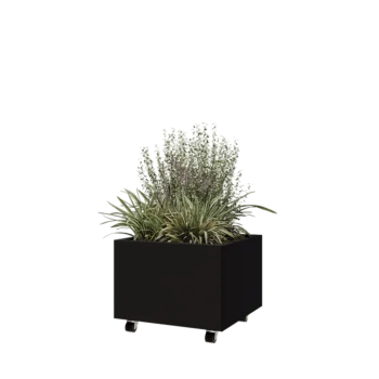 Čelična tegla za cvijeće - Kvadrat - 60 x 60 x 40 cm - RAL9005 mat (crna) - S donjom pločom - S kotačima