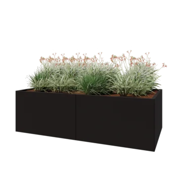 Čelična tegla za cvijeće XXL - Pravokutnik - 200 x 100 x 60 cm - RAL9005 mat (crna) - S donjom pločom
