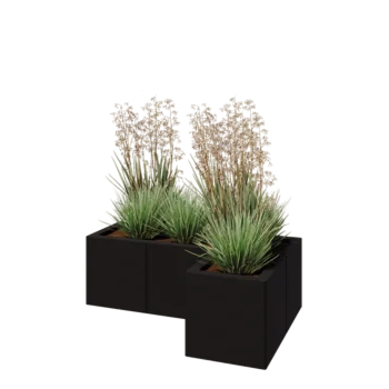 Čelična tegla za cvijeće - L-oblik - 90 x 60 x 30 cm - RAL9005 mat (crna) - S donjom pločom