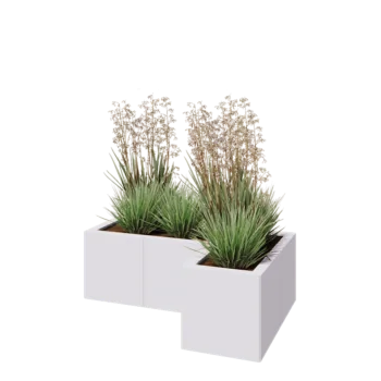 Čelična tegla za cvijeće - L-oblik - 90 x 60 x 30 cm - RAL9010 mat (bijela) - S donjom pločom