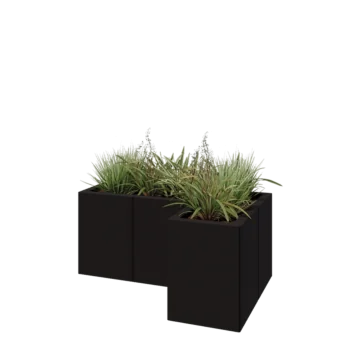 Čelična tegla za cvijeće - L-oblik - 90 x 60 x 40 cm - RAL9005 mat (crna) - S donjom pločom