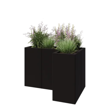 Čelična tegla za cvijeće - L-oblik - 90 x 60 x 60 cm - RAL9005 mat (crna) - S donjom pločom