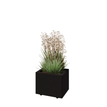 Čelična tegla za cvijeće - Pravokutnik - 40 x 30 x 30 cm - RAL9005 mat (crna) - S donjom pločom - S nogama