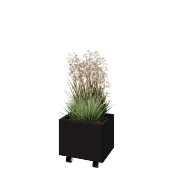 Čelična tegla za cvijeće - Pravokutnik - 40 x 30 x 30 cm - RAL9005 mat (crna) - S donjom pločom - S kotačima