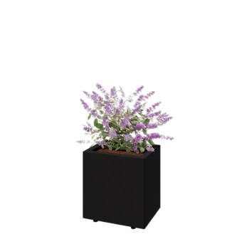 Čelična tegla za cvijeće - Pravokutnik - 40 x 30 x 40 cm - RAL9005 mat (crna) - S donjom pločom - S nogama