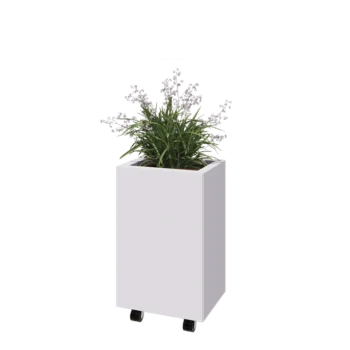 Čelična tegla za cvijeće - Pravokutnik - 40 x 30 x 60 cm - RAL9010 mat (bijela) - S donjom pločom - S kotačima