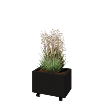 Čelična tegla za cvijeće - Pravokutnik - 50 x 30 x 30 cm - RAL9005 mat (crna) - S donjom pločom - S kotačima