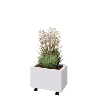 Čelična tegla za cvijeće - Pravokutnik - 50 x 30 x 30 cm - RAL9010 mat (bijela) - S donjom pločom - S kotačima