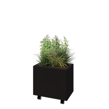 Čelična tegla za cvijeće - Pravokutnik - 50 x 30 x 40 cm - RAL9005 mat (crna) - S donjom pločom - S kotačima