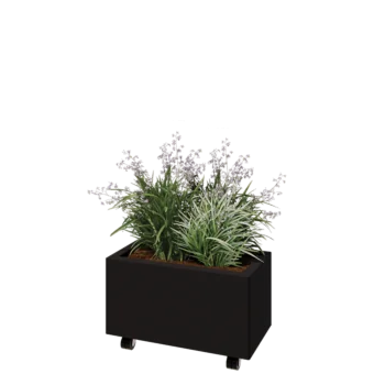 Čelična tegla za cvijeće - Pravokutnik - 60 x 30 x 30 cm - RAL9005 mat (crna) - S donjom pločom - S kotačima