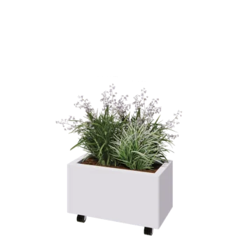 Čelična tegla za cvijeće - Pravokutnik - 60 x 30 x 30 cm - RAL9010 mat (bijela) - S donjom pločom - S kotačima