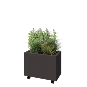 Čelična tegla za cvijeće - Pravokutnik - 60 x 30 x 40 cm - RAL7016 mat (antracit siva) - S donjom pločom - S kotačima