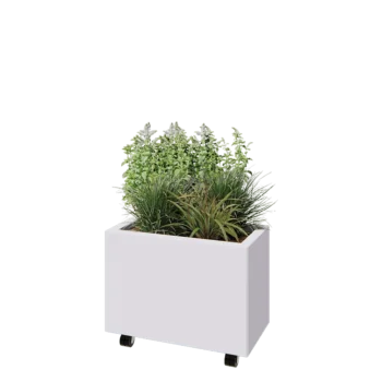 Čelična tegla za cvijeće - Pravokutnik - 60 x 30 x 40 cm - RAL9010 mat (bijela) - S donjom pločom - S kotačima