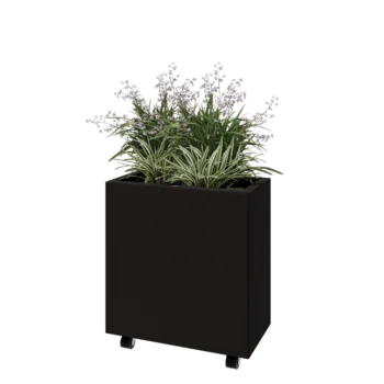 Čelična tegla za cvijeće - Pravokutnik - 60 x 30 x 60 cm - RAL9005 mat (crna) - S donjom pločom - S kotačima