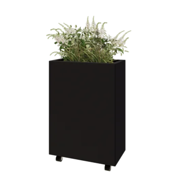 Čelična tegla za cvijeće - Pravokutnik - 60 x 30 x 80 cm - RAL9005 mat (crna) - S donjom pločom - S kotačima
