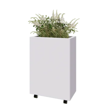 Čelična tegla za cvijeće - Pravokutnik - 60 x 30 x 80 cm - RAL9010 mat (bijela) - S donjom pločom - S kotačima