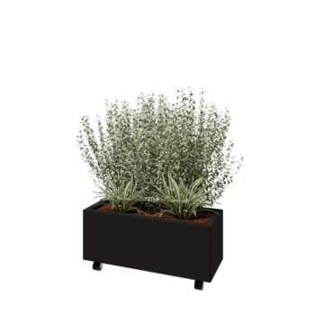 Čelična tegla za cvijeće - Pravokutnik - 80 x 30 x 30 cm - RAL9005 mat (crna) - S donjom pločom - S kotačima